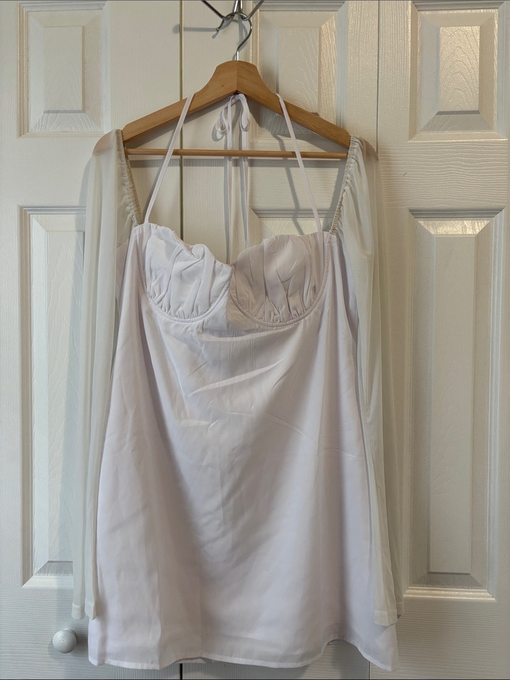Princess Polly Cream Sheer-Sleeve Halter Slip Dress